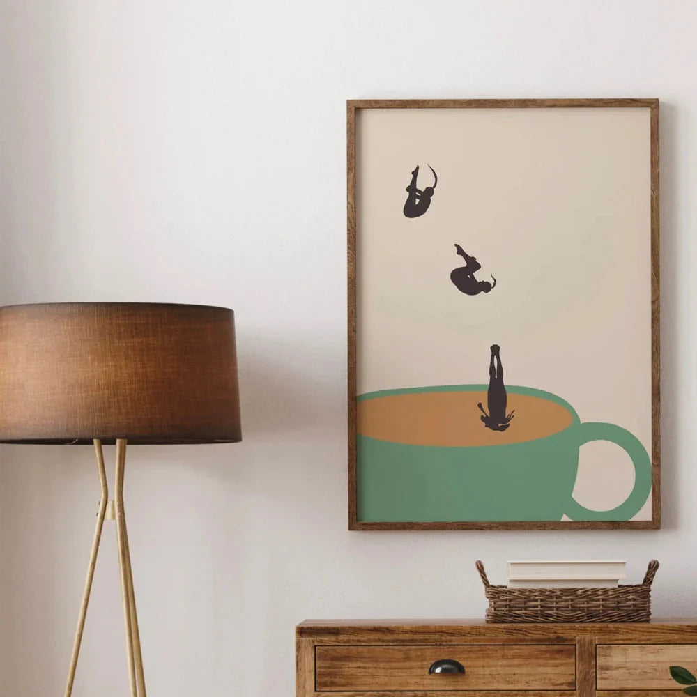 Retro Coffee Diving Poster Canvas Wall Art | Good Morning Coffee Print