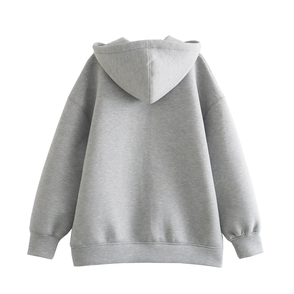 Women’s Oversized Zip-Up Hoodie – Thick Space Cotton Streetwear Hooded Jacket for Spring & Autumn Casual Style