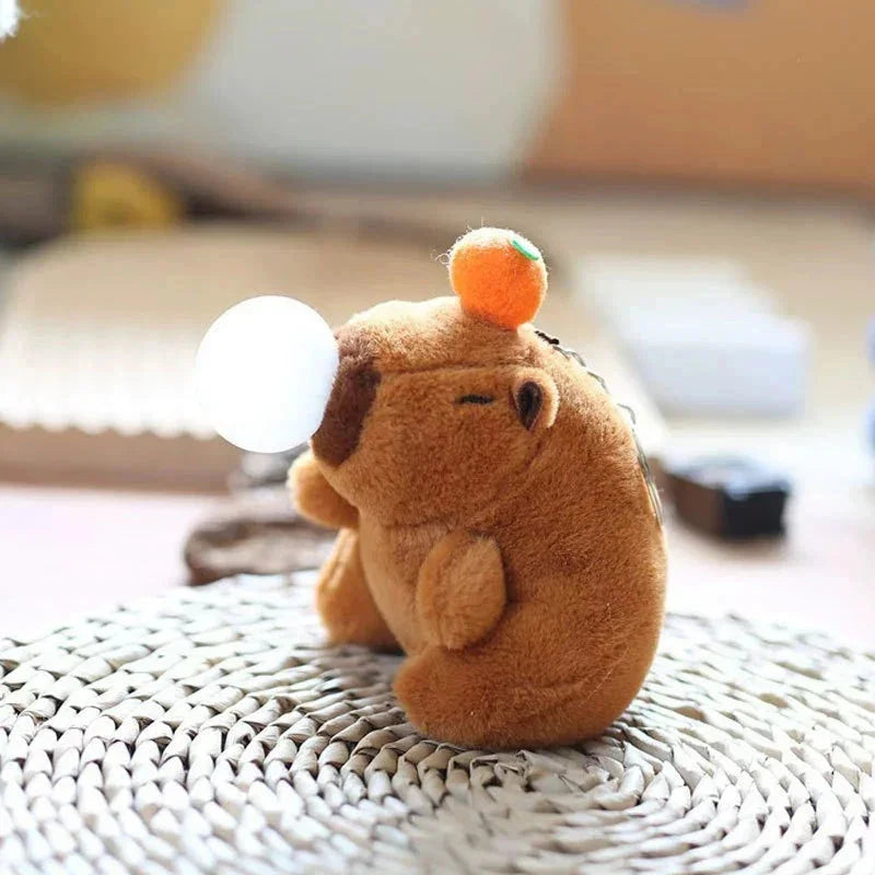 Plush Capybara Keychain – Cute Persimmon Wagging Tail Pendant Toy