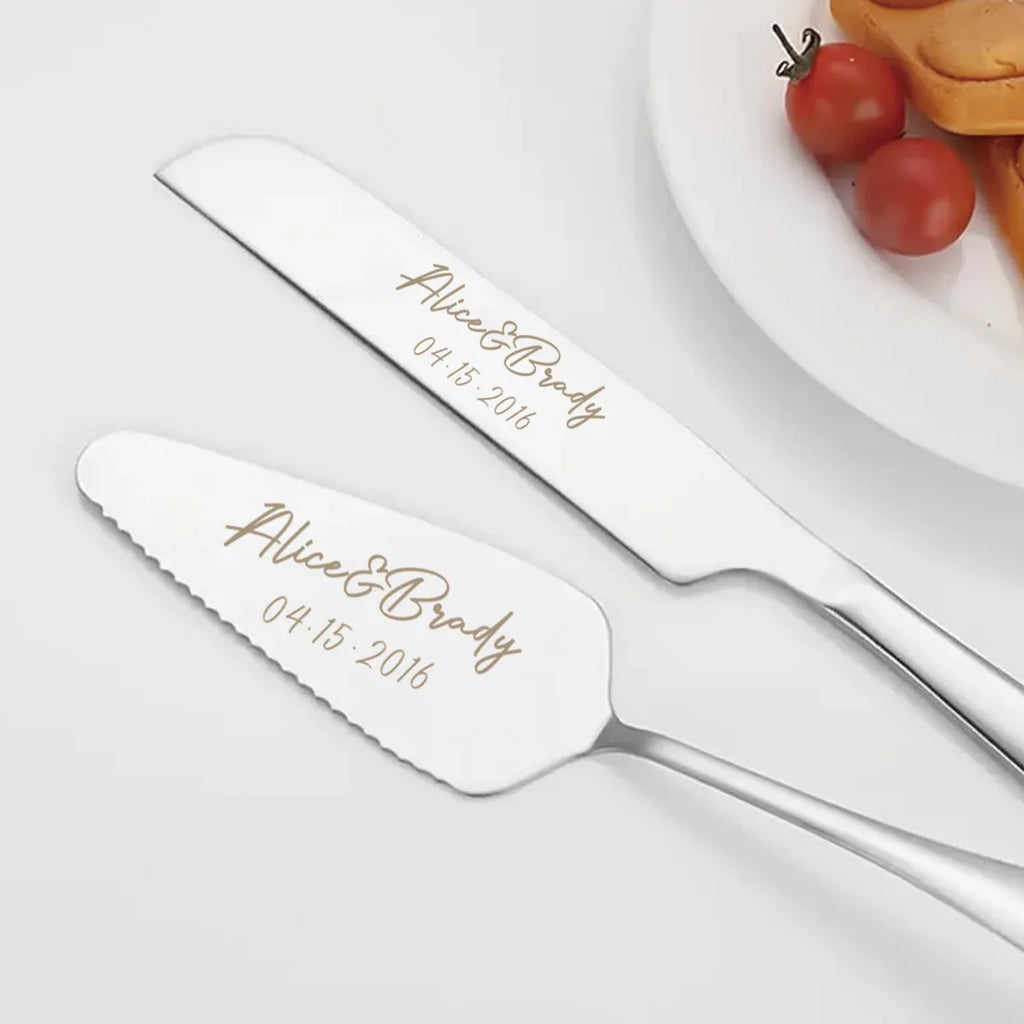 2pc custom engraved stainless steel cake knife set gift box, suitable for weddings, birthdays, all kinds of parties
