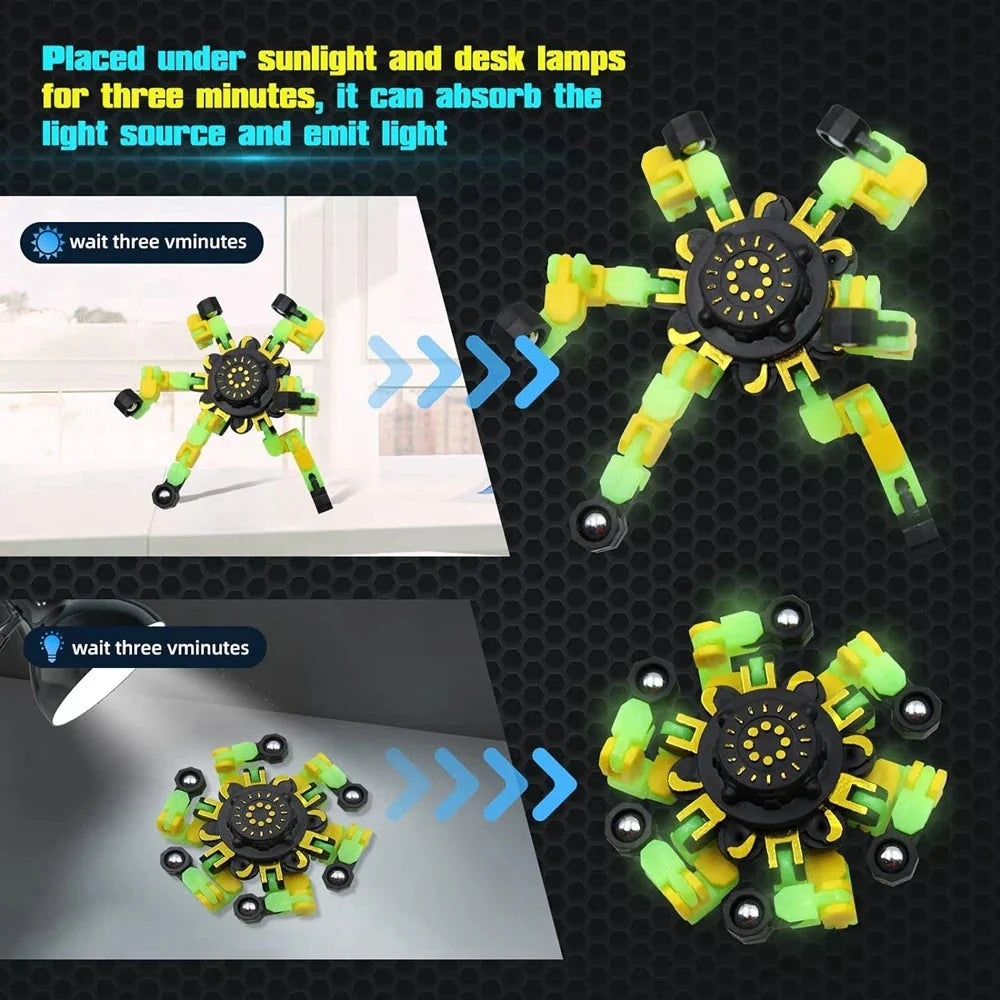 4PCS Glow-in-the-Dark Fidget Spinners – Deformable Robot Sensory Toys for Kids & Adults | Stress Relief Fingertip Gyro Party Favors