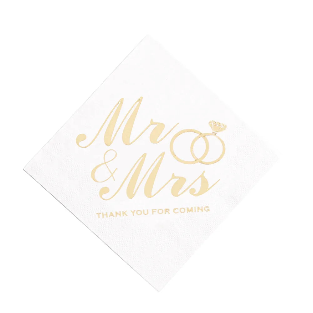 100PCS Mr&Mrs Wedding Paper Napkins Disposable 3-PLY 10inch Bronzing Cocktail Beverage Dessert Napkins for Wedding Anniversary