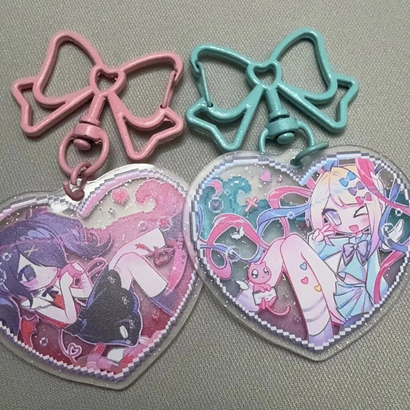 Game NEEDY GIRL OVERDOSE Rain Ame KAnge Cosplay Keychain Acrylic Heart Pendant Keyring Key Chain Bag Accessories Girls Ornament