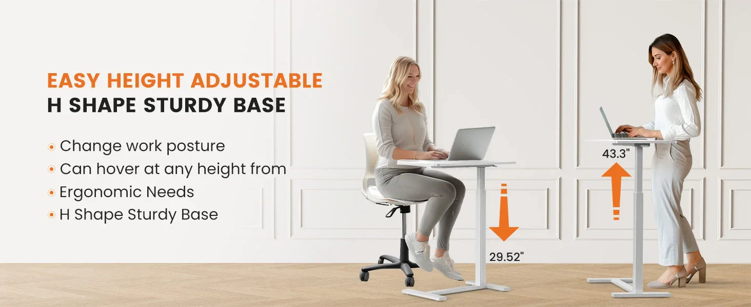 Mobile Standing Desk Table with Hidden Wheels Adjustable Height