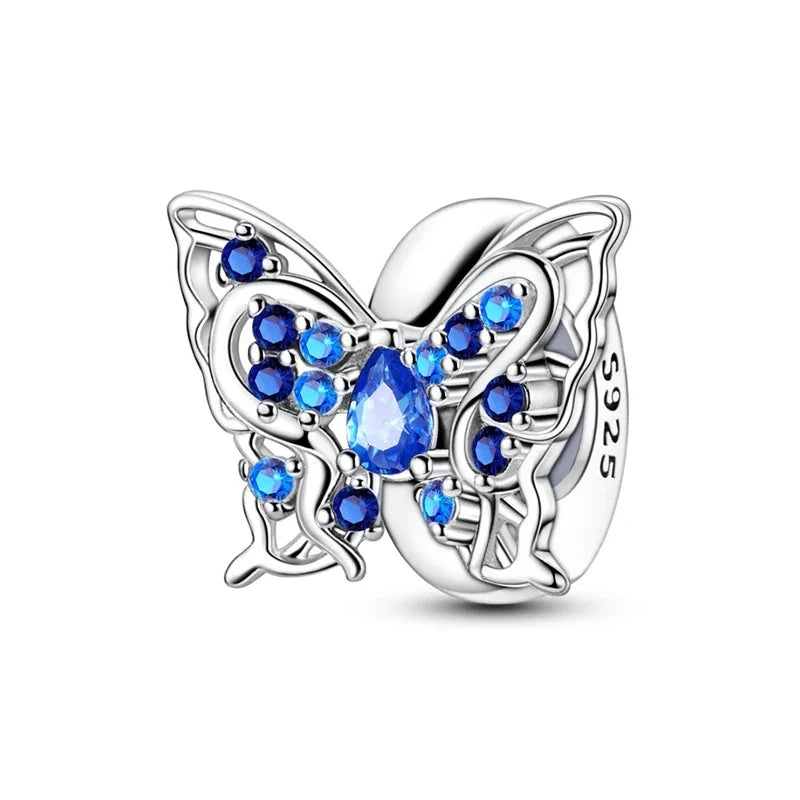 100% 925 Sterling Silver Rainbow Zircon Butterfly Dragon Silicone Stopper Charms - Colorful Beads for DIY Bracelets, Customizable Jewelry for All Occasions