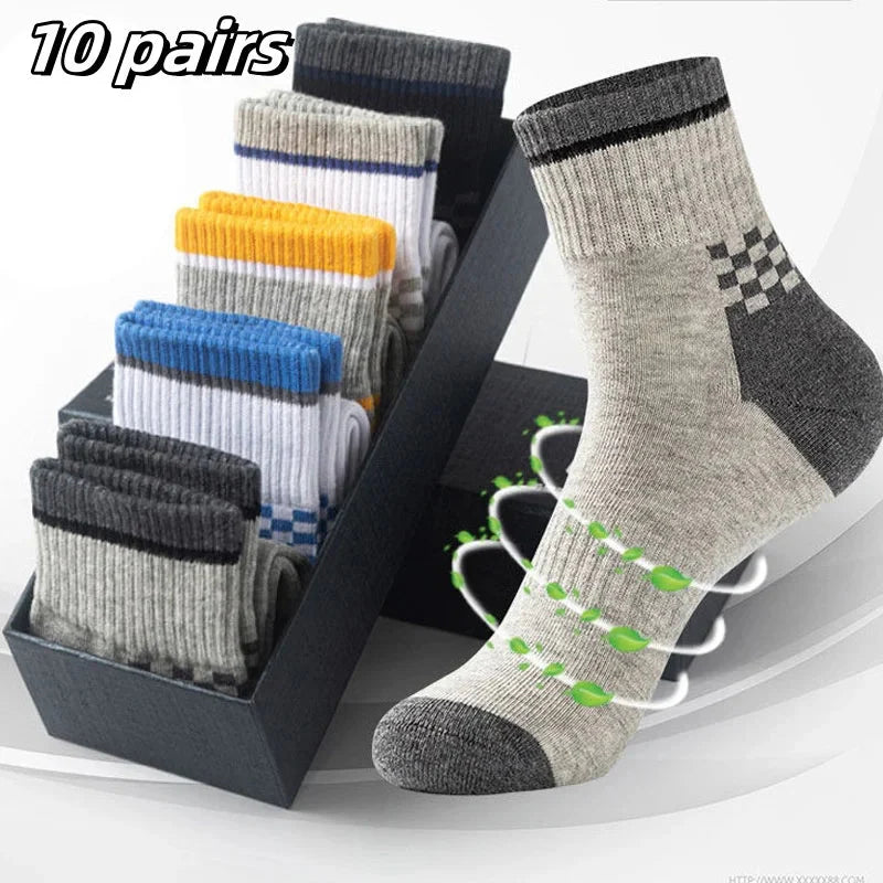 10PCS Men’s Mid-Calf Cotton Socks – Solid Color, Versatile for All Seasons