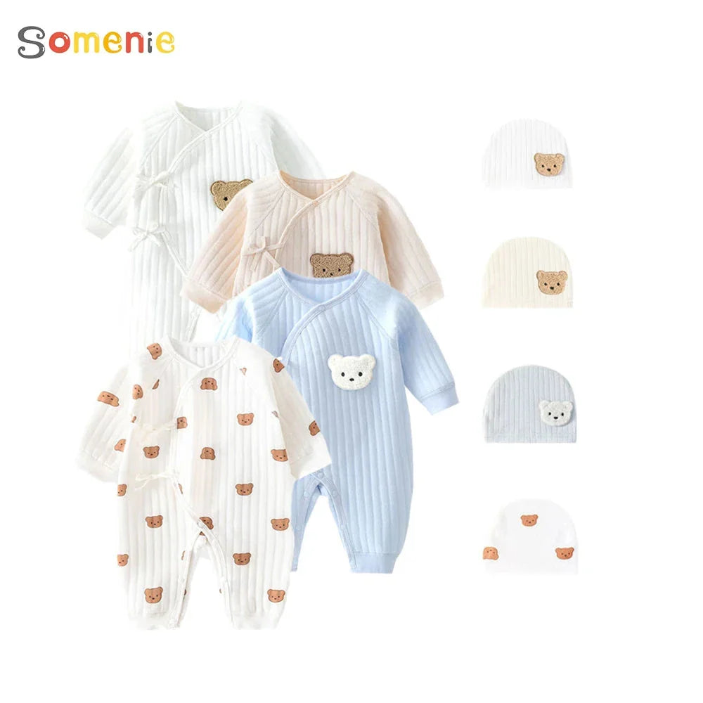 Baby Winter Bodysuit (0–6M) – Thick Cotton Animal Print Onesie for Boys & Girls