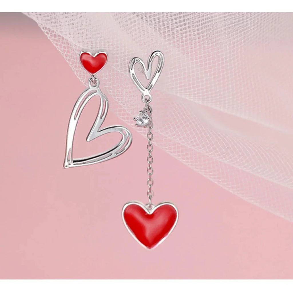 Korean Black Heart Dangle Earrings – Asymmetric Love Drop Jewelry