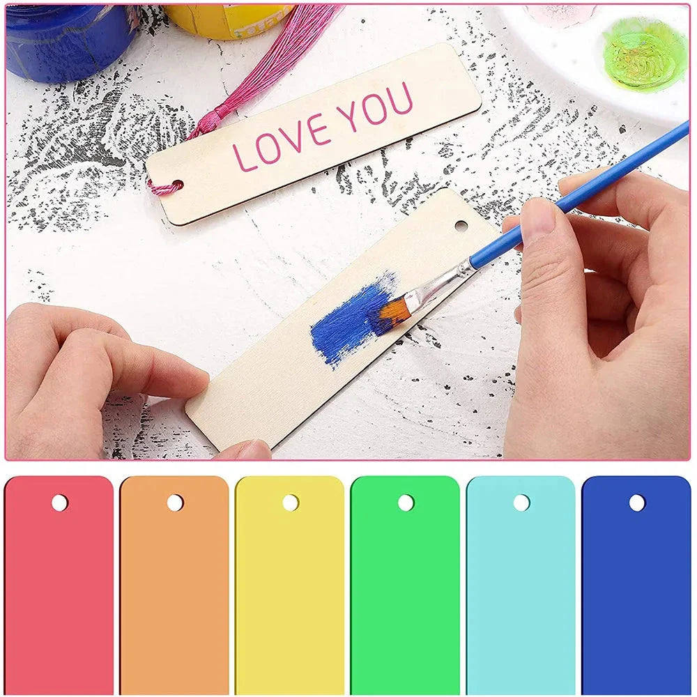 Wooden Bookmarks with Tassel Ropes - 10/20/60Pcs DIY Hanging Labels