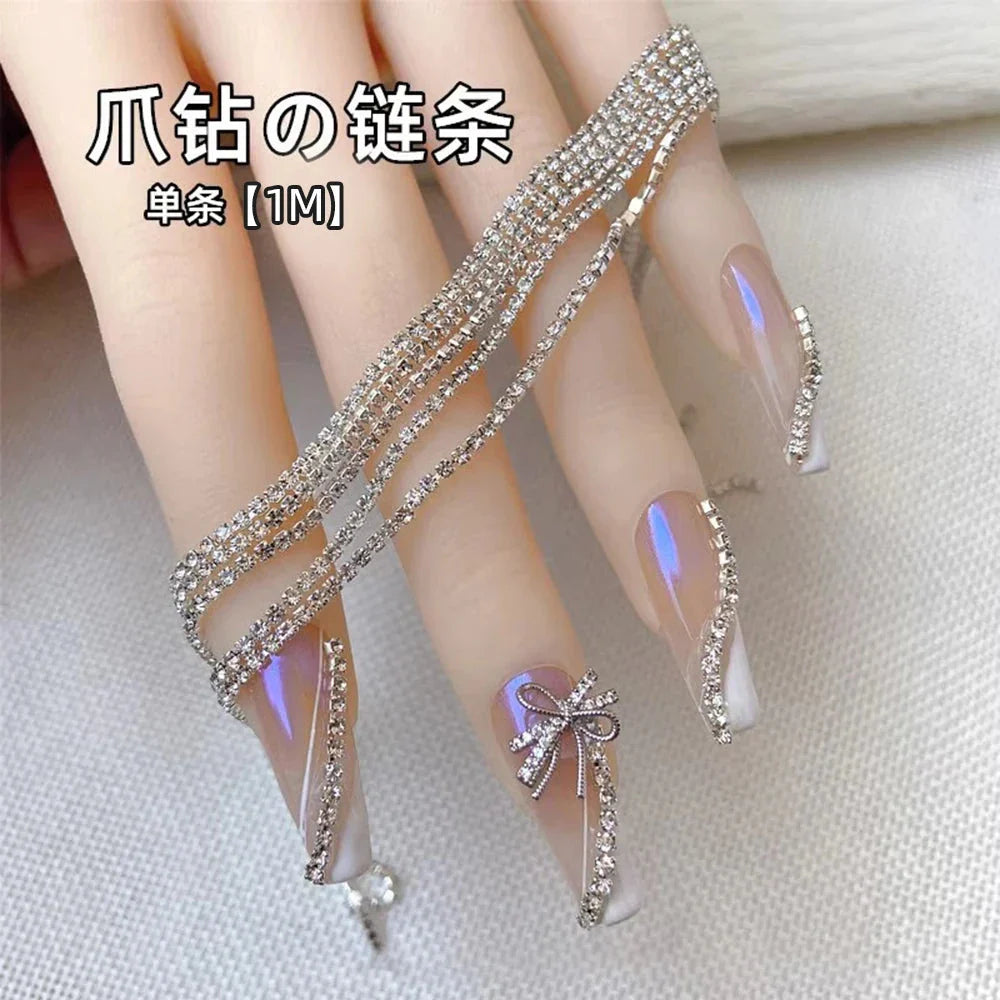 100/50cm Luxury Crystal Chain Nail Charms - 1.5/2mm Clear & AB Diamond Nail Art Decoration