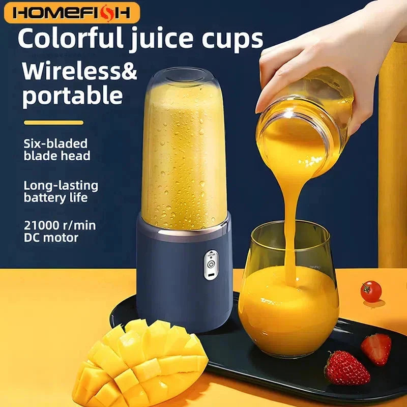 Portable Electric Blender Bottle – 6-Blade Smoothie Maker USB