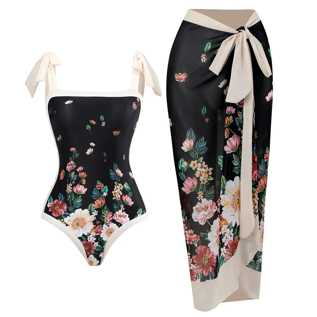 2-Piece Women Brazilian Floral Printed Ruffle Bikinis Strappy Bandage Swimwear