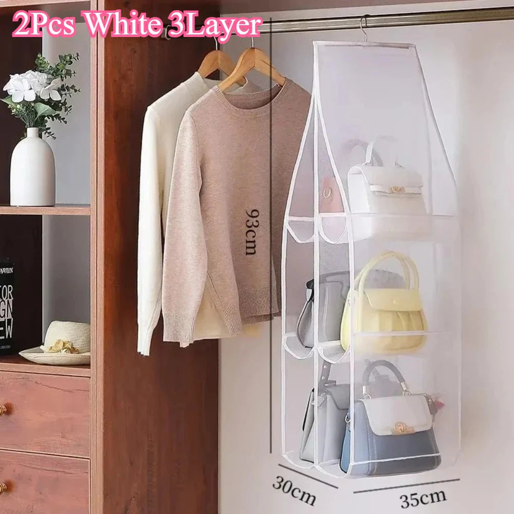 Hanging Closet Organizer Bag - Eco-Friendly 3D Transparent Storage for Tote Bags & Purses