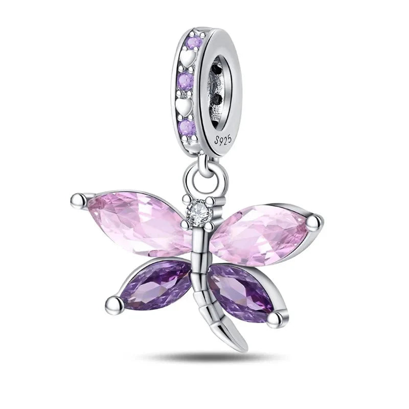 Original 925 Sterling Silver Colorful Butterfly Charms Beads - Fit S925 Bracelet & Necklace, Zircon Accents, Fine DIY Birthday Jewelry Pendant