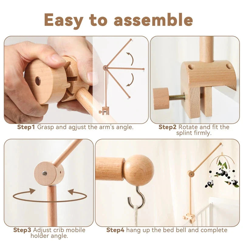Wooden Baby Rattle Crib Mobile Holder for Newborns