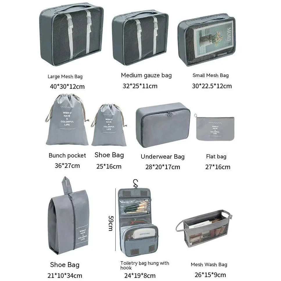 7/8/9/10 Pcs Travel Organizer Packing Cubes – Lightweight Polyester Luggage Storage Bags for Clothes, Shoes, and Accessories