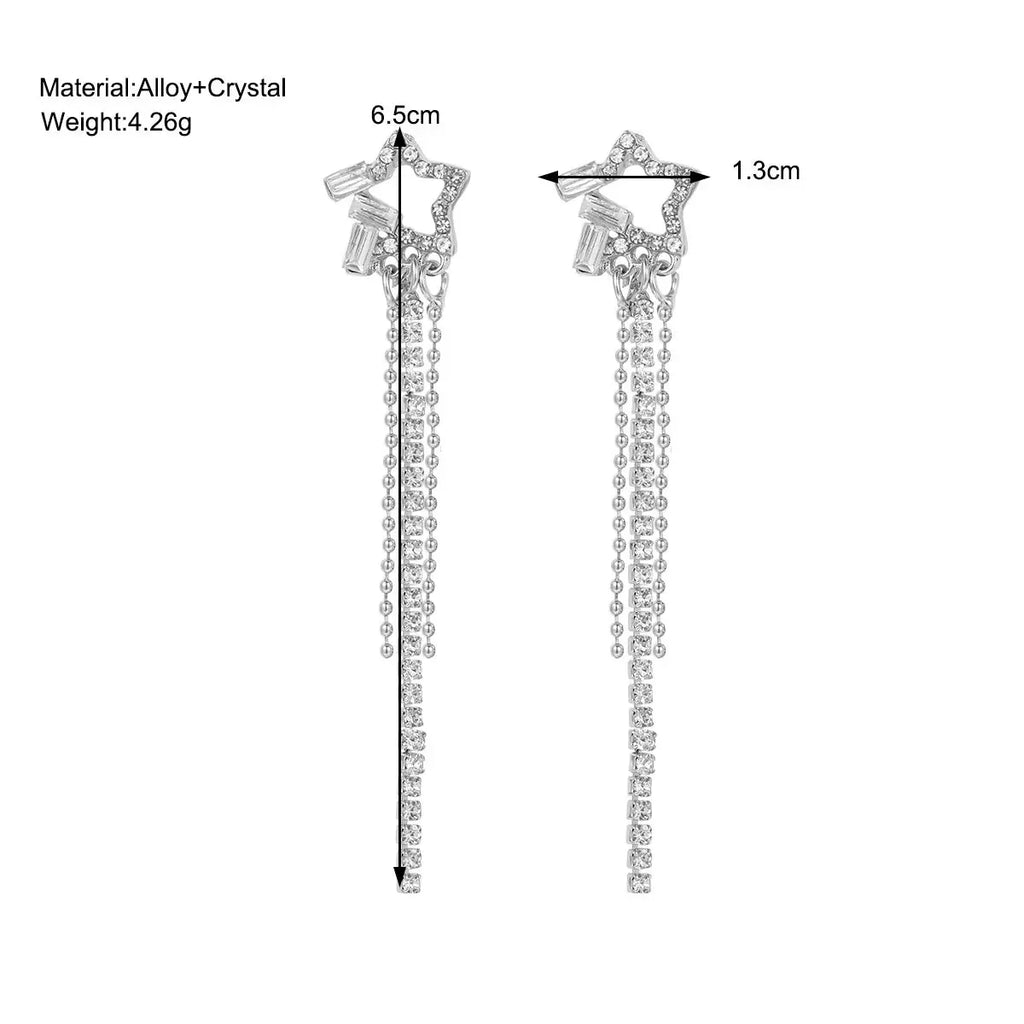 2024 Stars Tassel Earrings – Korean Rhinestone Drop Earrings for Women