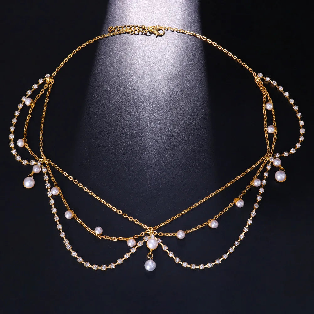 Vintage Rhinestone Head Chain Forehead Headband Indian African Bohemian Hair Accessories Crystal Fringe Tiara Headdress