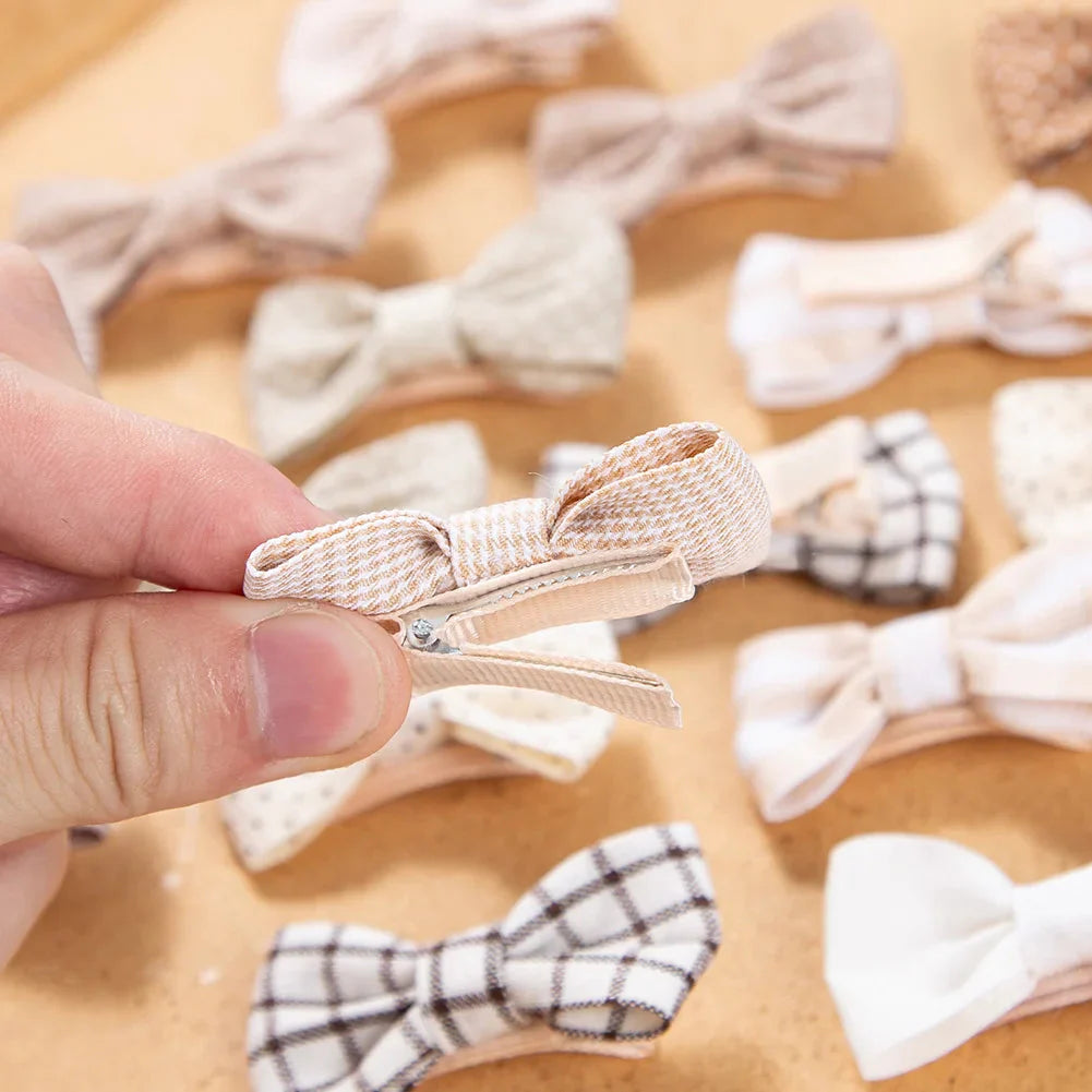 10Pcs Mini Hair Bows Clips for Baby Girls Cute Plaid Hairpins