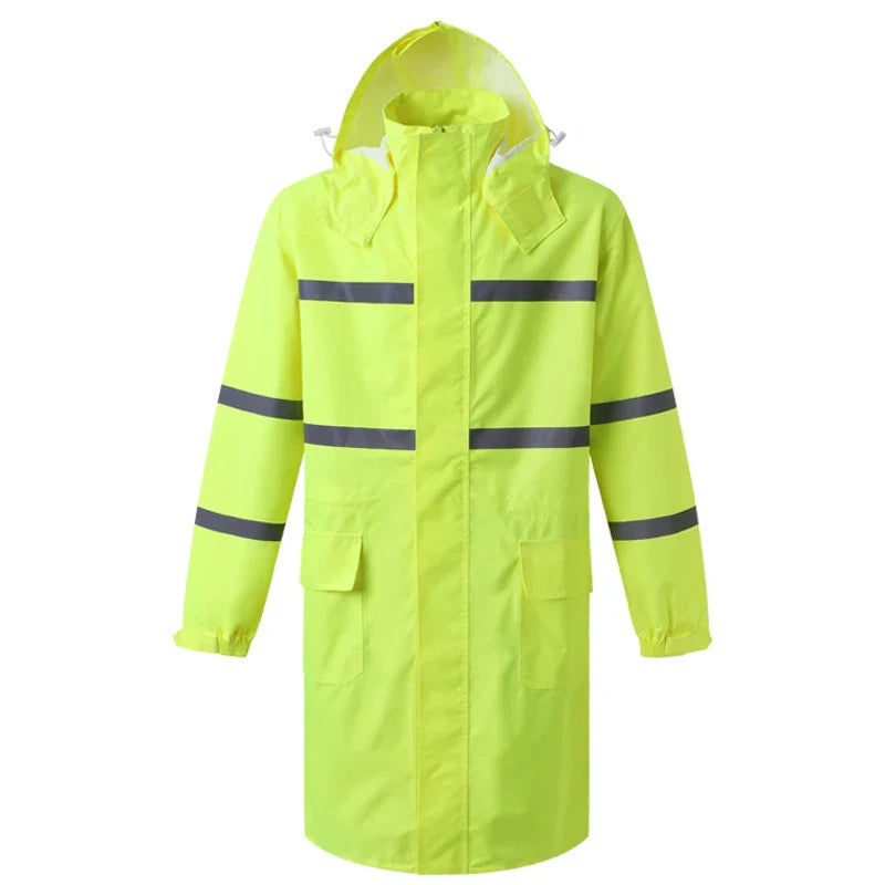 Hi Vis Rain Jacket Reflective Safety Long Rain Coat for Men And Women