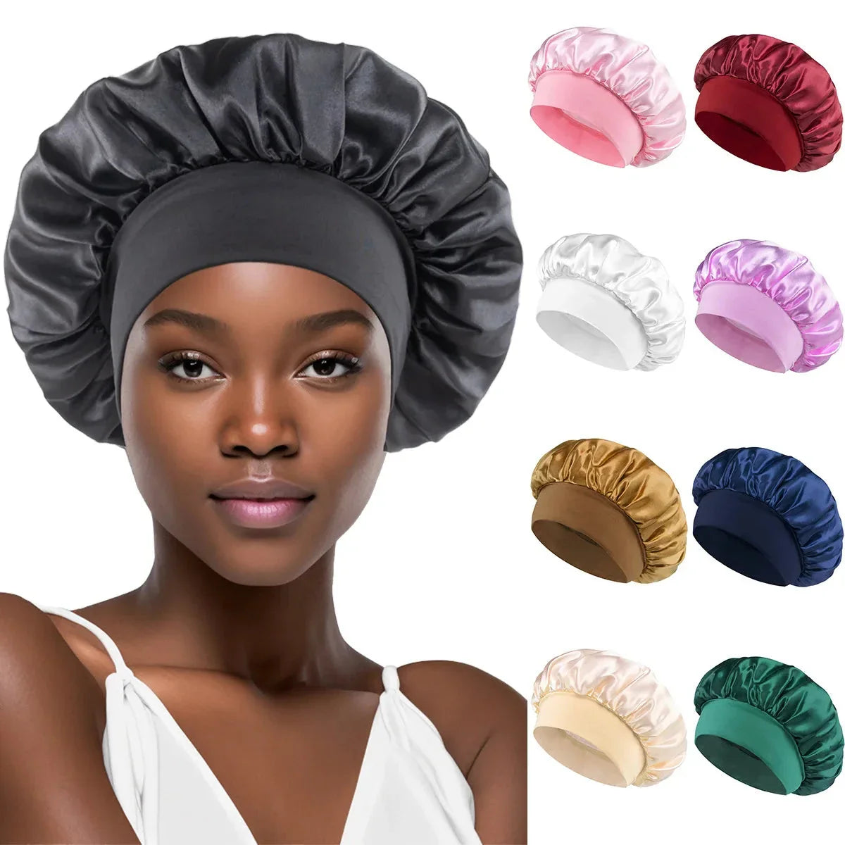 Women’s Satin Bonnet – Wide-Brim Night Sleeping & Hair Care Cap