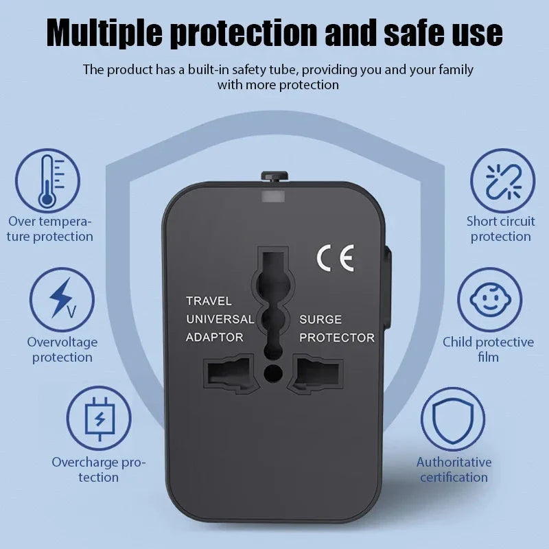 Global Universal Travel Adapter with USB Ports – Worldwide Power Plug Converter with Child Safety Lock