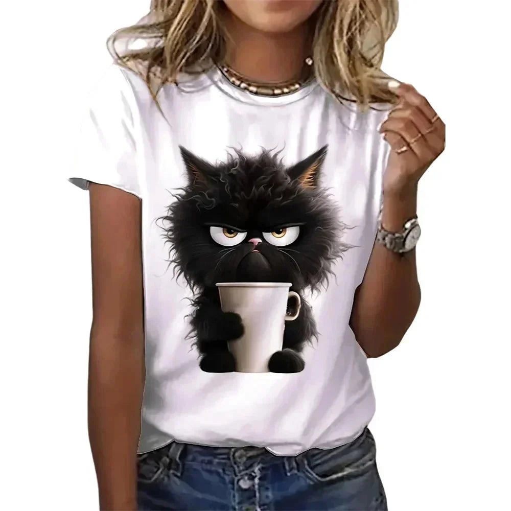 Funny Cat Women’s Summer T-Shirt – Casual Short Sleeve O-Neck Top