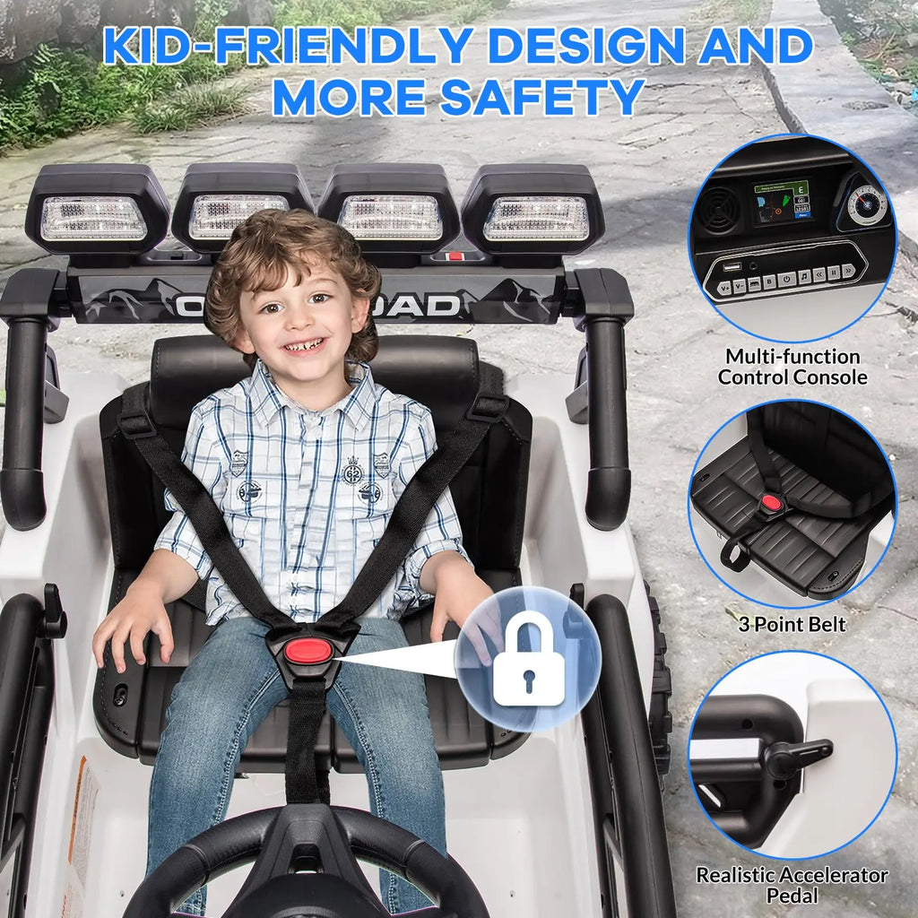 12V Kids Ride On Truck With Remote Control 3 Speeds LED Lights Spring Suspension Dual Motors Long Lasting Battery