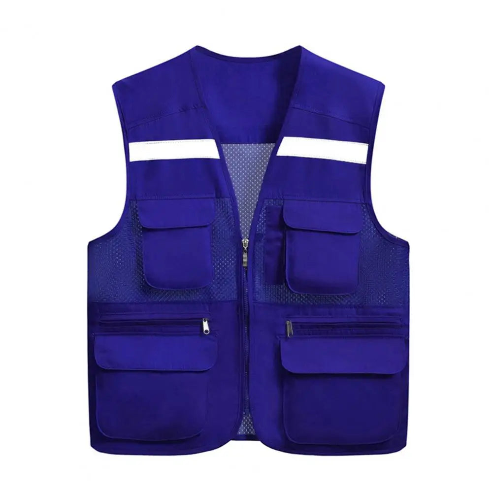 Stylish Vest Coat Breathable Cargo Vest Mesh Stitching Reflective Night Safety Waistcoat  Safe