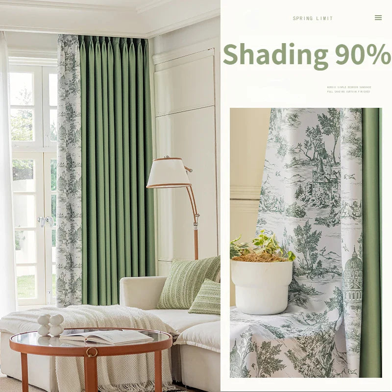 French Pastoral Style Blackout Curtains Light Luxury Bedroom Minimalist Living Room Bay Window Drapes 100% Polyester Home Balcony