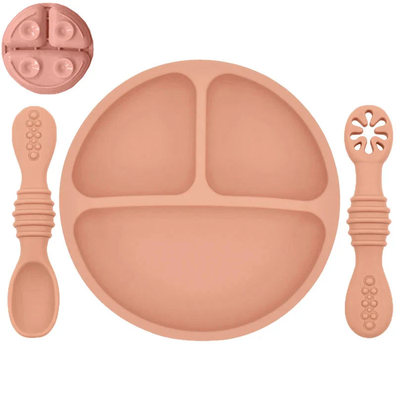 Silicone Baby Sucker Plate & Rice Spoon Set Cute Cartoon Tableware