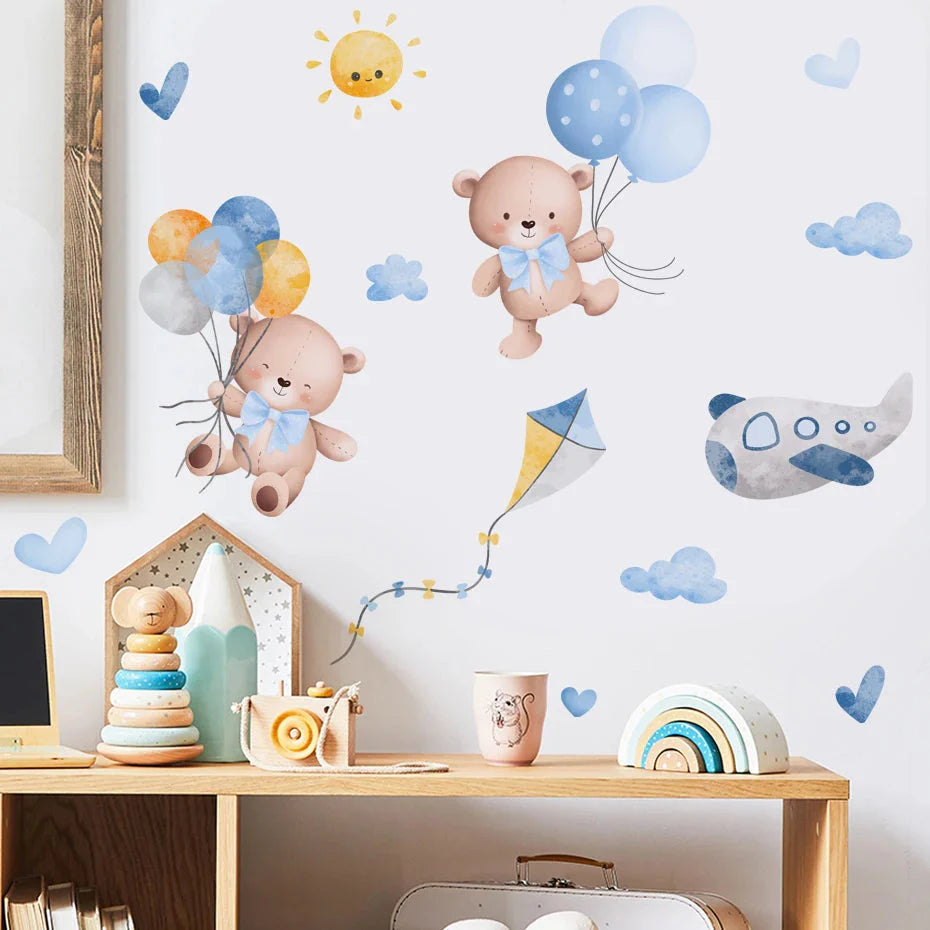 Pink Cartoon Bear Wall Stickers for Kids & Nursery Room Decor
