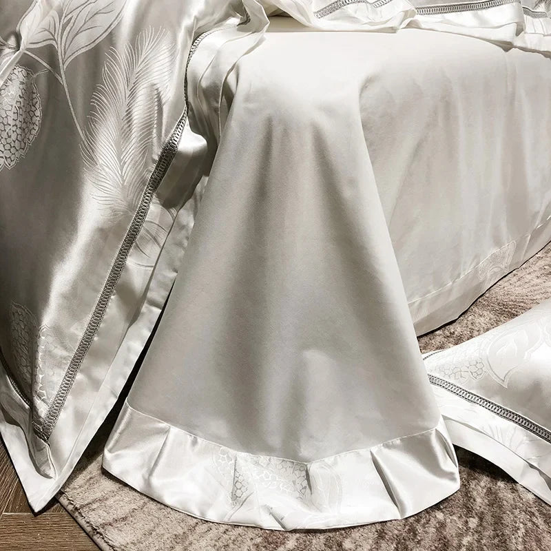 Soft Satin Jacquard Cotton Bedding Set, Luxury Duvet Cover, Blue, Gold, Gray, Queen, King Bed Sheet, Pillowcases, Home Textiles