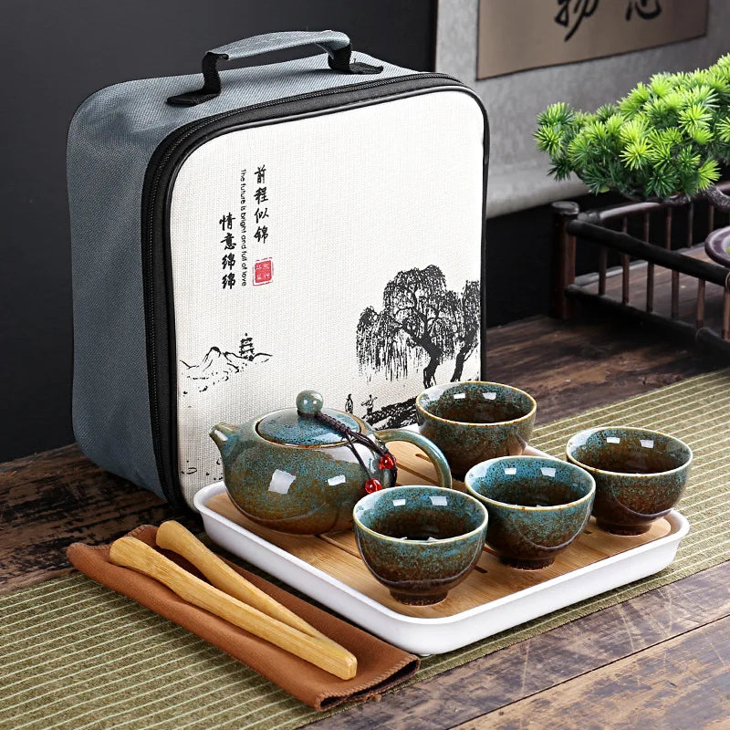 Portable Chinese Kung Fu Travel Tea Set with Carrying Bag & Gaiwan