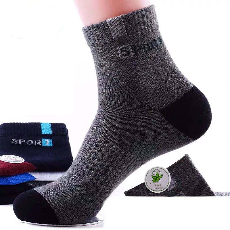 10PCS Men’s Mid-Calf Cotton Socks – Solid Color, Versatile for All Seasons