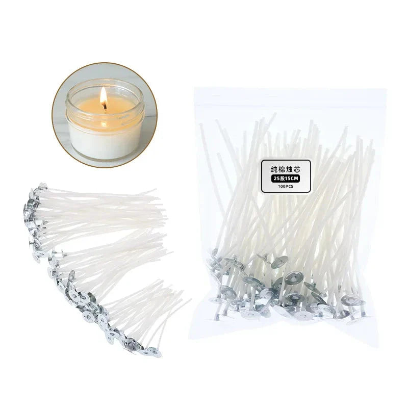 120Pcs Waxed Cotton Candle Wicks with Metal Stand – Smokeless Pre-Waxed Wick Set for DIY Candle Making, Soy & Paraffin Wax Supplies