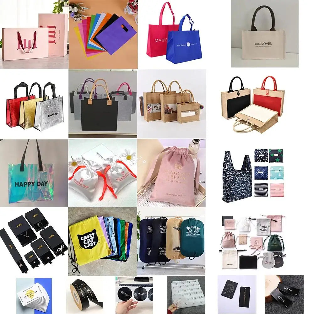 500Pcs Custom Shopping Bag Elegant Paper Packaging Cosmetic Gift Bags with Logo