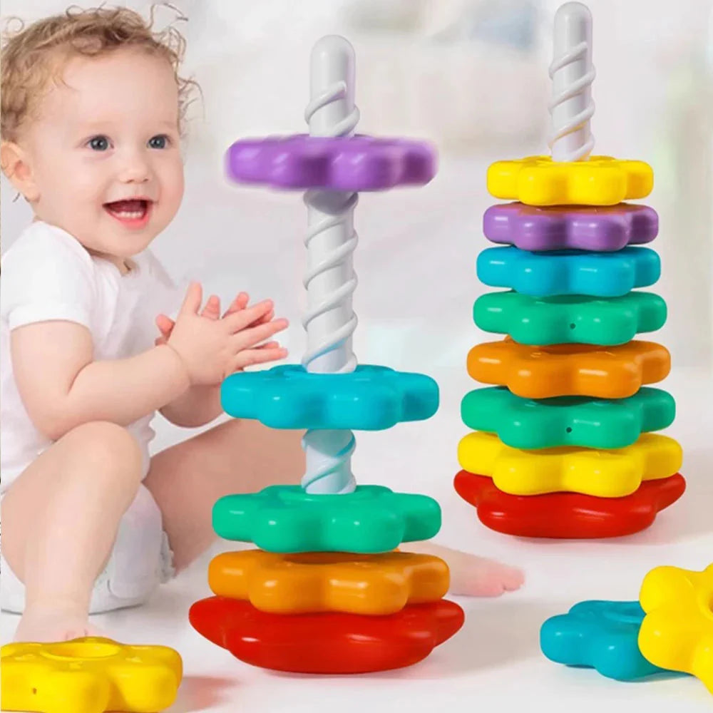 Baby Rotating Rainbow Tower Montessori Stacking Toy