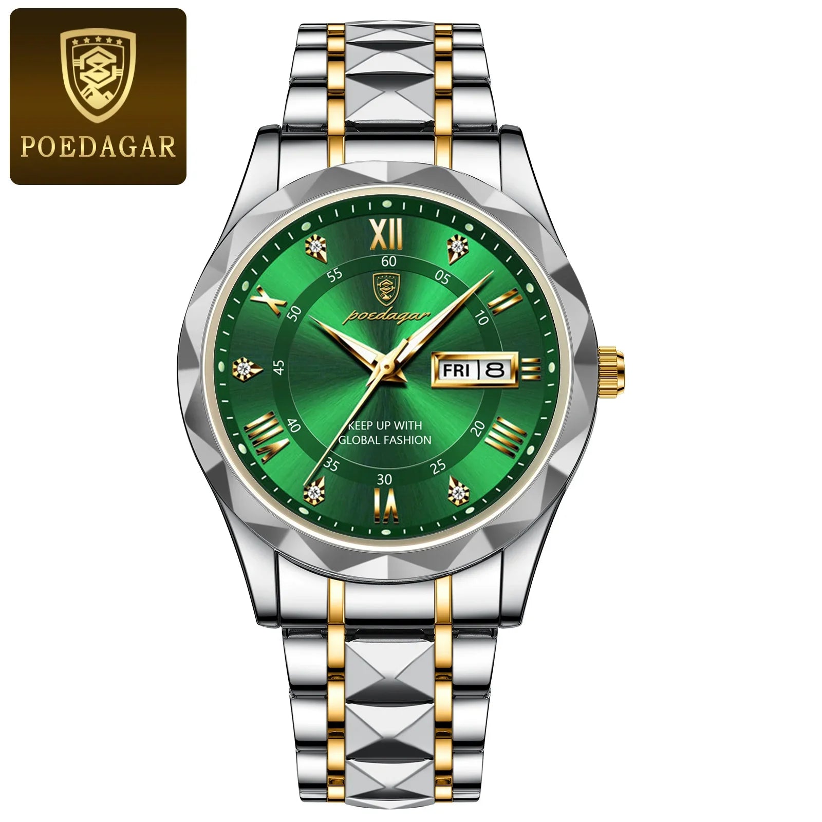 POEDAGAR Top Brand Luxury Men's Waterproof Stainless Steel Quartz Watch Luminous Calendar Week