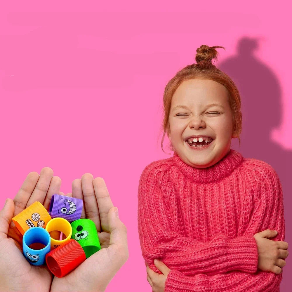 12PCS Smiling Face Rainbow Spring Toys – Mini Magic Coil Fidgets for Kids | Stress Relief Party Favors in Random Colors