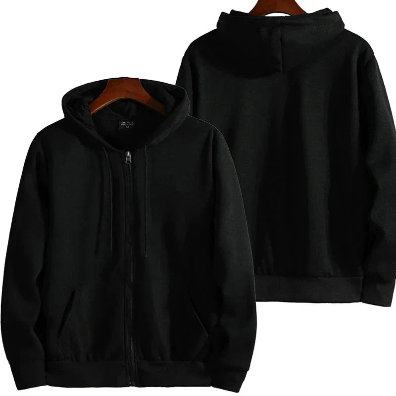 Men’s Casual Zipper Hoodie – Autumn Winter Long Sleeve Hooded Sweatshirt for Daily Wear & Sports