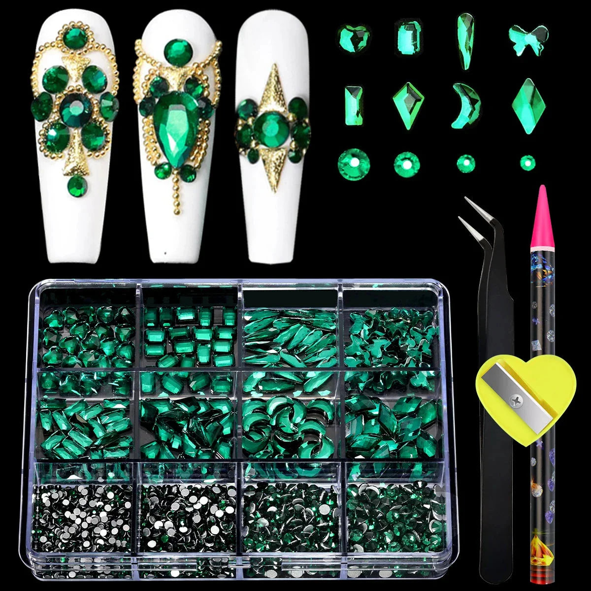 12 Grid Diamond Jewelry Set for Nail Art - Luxe Rhinestone Decorations