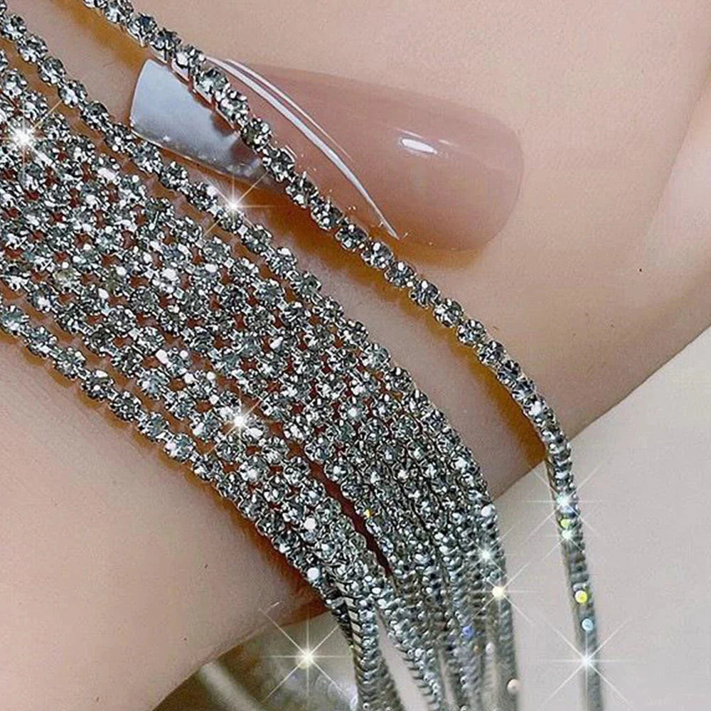 100/50cm Luxury Crystal Chain Nail Charms - 1.5/2mm Clear & AB Diamond Nail Art Decoration