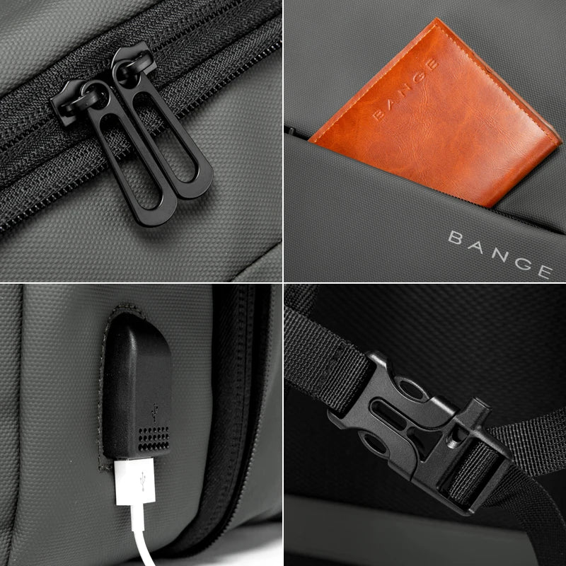 Expandable Business Backpack for Men - 17.3" Laptop, USB, Waterproof Travel Bag