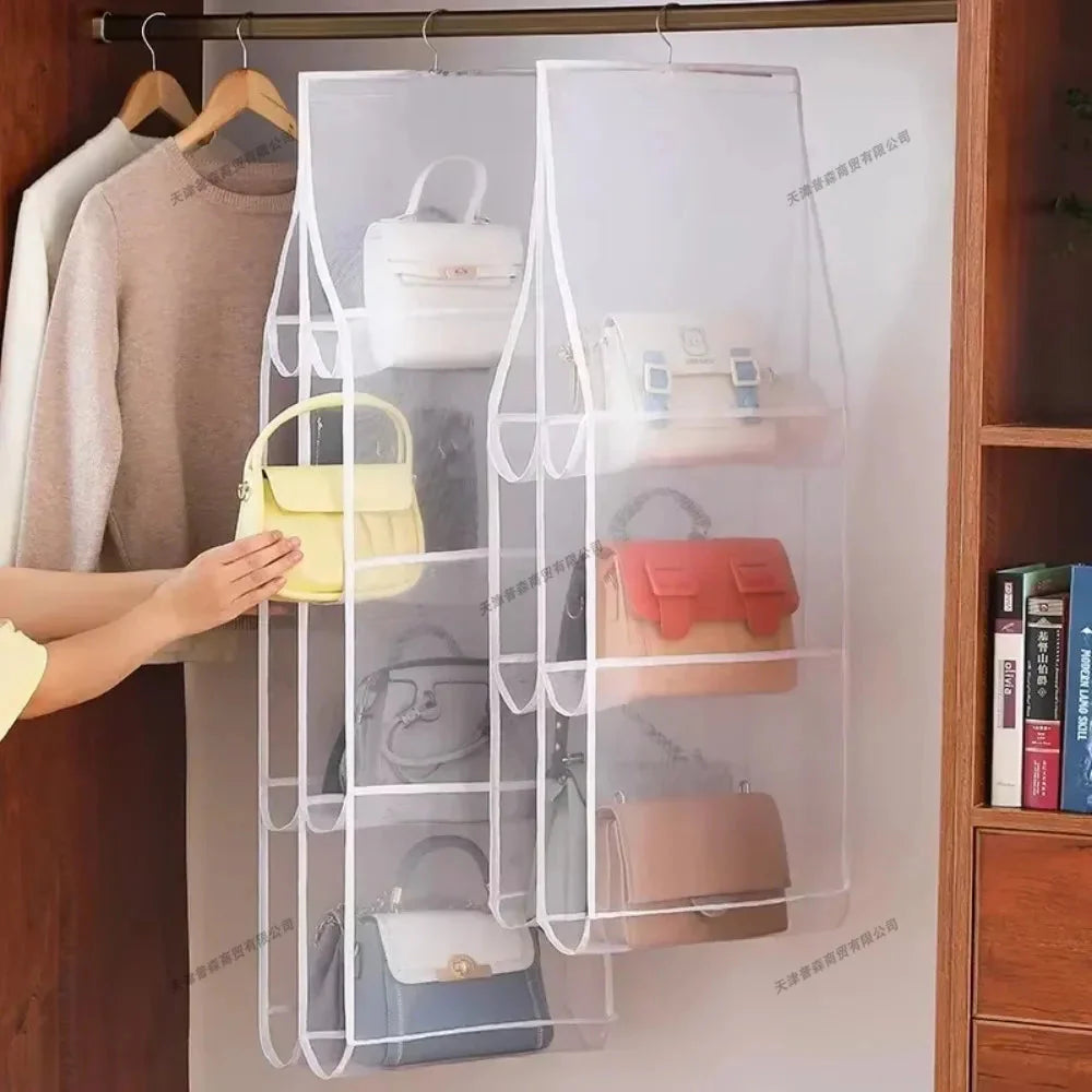 Hanging Closet Organizer Bag - Eco-Friendly 3D Transparent Storage for Tote Bags & Purses