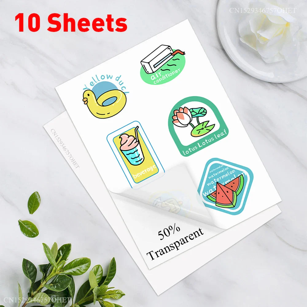 50 Sheets A4 Sticker Paper for Printer Inkjet/Laser Printer Vinyl Paper Sticker Self Adhesive Gift Stationery Label Stickers DIY