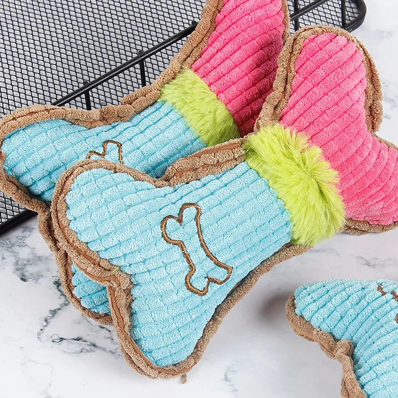 Dog Squeaky Toy - Plush Bone Chew Toy for Small & Medium Puppies