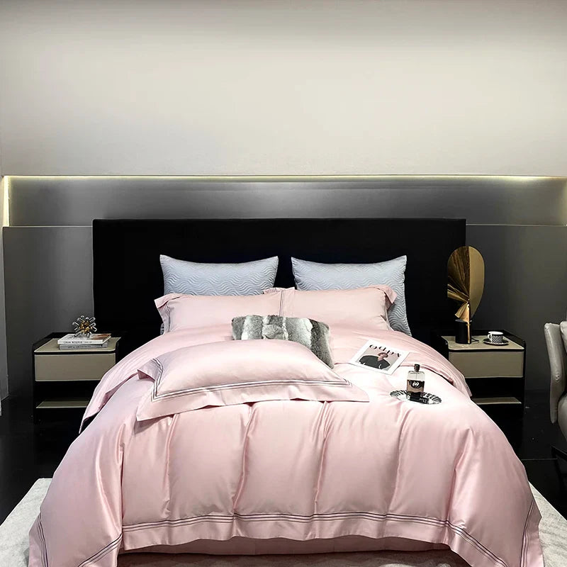 Luxury Three-line Embroidery Solid Color 1000TC Egyptian Cotton Bedding Set Duvet Cover Bed Sheet/Fitted Sheet Pillowcases 4Pcs