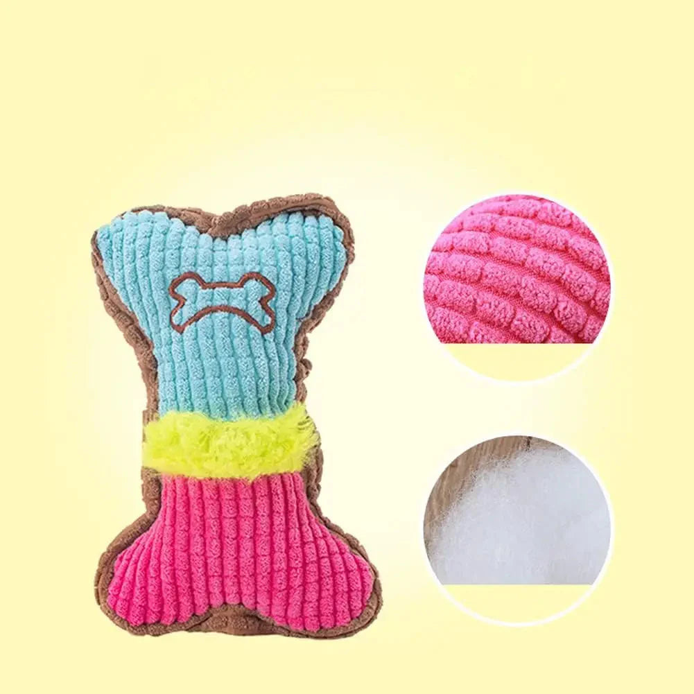 Dog Squeaky Toy - Plush Bone Chew Toy for Small & Medium Puppies