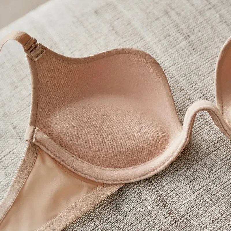 Women Push Up Bra Backless Low Cut Sexy Plunge Brassiere Open Back U-Shape Seamless